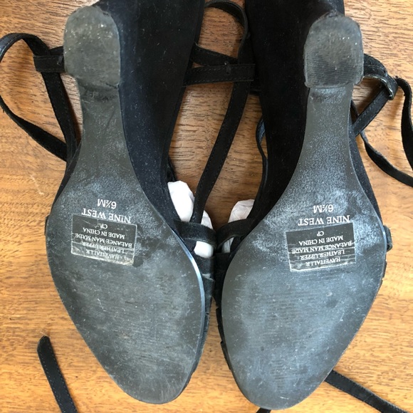 Nine West black suede leather ankle tie wedge 6.5M - Picture 7 of 8
